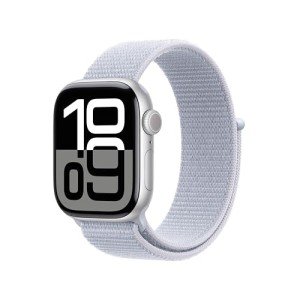 Apple Watch Series 10 [GPS 42mm case] Smartwatch with Silver Aluminium Case with Blue Cloud Sport Loop. Fitness Tracker, ECG App, Always-On Retina Display, Carbon Neutral