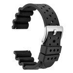 WOCCI 20mm Ventilated Watch Band for Men, FKM Rubber, Silver Buckle (Black)