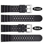 WOCCI 20mm Ventilated Watch Band for Men, FKM Rubber, Silver Buckle (Black)