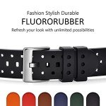 WOCCI 20mm Ventilated Watch Band for Men, FKM Rubber, Silver Buckle (Black)