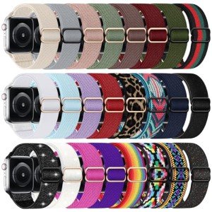 DMIGADIGLO 24 Pack Stretchy Nylon Band Compatible with Apple Watch Band 38mm 40mm 41mm 42mm 44mm 45mm 46mm 49mm Women Men, Adjustable Sport Elastic Replacement Strap for iWatch Series 10 9 8 7 6 5 4 3 2 1 SE Ultra (38/40/41/series10 - 42mm, 24pack-A)