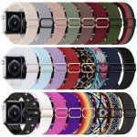 DMIGADIGLO 24 Pack Stretchy Nylon Band Compatible with Apple Watch Band 38mm 40mm 41mm 42mm 44mm 45mm 46mm 49mm Women Men, Adjustable Sport Elastic Replacement Strap for iWatch Series 10 9 8 7 6 5 4 3 2 1 SE Ultra (38/40/41/series10 - 42mm, 24pack-A)