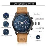 BY BENYAR Watches for Men Chronograph Waterproof Men's Wrist Watches Business Work Casual Sport Fashion Brown Leather Mens Dress Watch Unique Elegant Gifts for Men