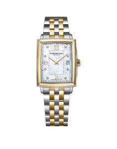 RAYMOND WEIL Toccata Women's Watch, Quartz, Mother-of-Pearl Dial, Diamond and Roman Numeral Indexes, Two-Tone Stainless Steel with Yellow Gold PVD Plating, 22.6 X 28.1 mm (Model: 5925-STP-00995)