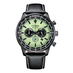 Citzen Men's Eco-Drive Weekender Sport Casual, Black Stainless Steel Watch, Black Leather Strap, Chronograph (Model: CA4505-21X)