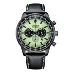 Citzen Men's Eco-Drive Weekender Sport Casual, Black Stainless Steel Watch, Black Leather Strap, Chronograph (Model: CA4505-21X)
