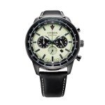 Citzen Men's Eco-Drive Weekender Sport Casual, Black Stainless Steel Watch, Black Leather Strap, Chronograph (Model: CA4505-21X)