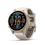 Garmin fēnix® 8 – 43mm, AMOLED, Sapphire, Premium Multisport GPS Smartwatch, Long-Lasting Battery Life, Dive-Rated, Built-in LED Flashlight, Soft Gold with Dark Sandstone Band
