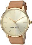 Nine West Women's Gold-Tone and Caramel Colored Strap Watch, Brown/Gold