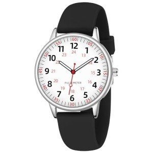 TWOPTION Nurse Watch for Women Waterproof Analog Silicone Watch with Second Hand Nursing Easy Read Dial Nurse Watches(Black)