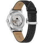 Bulova Men's Frank Sinatra Summer Wind 3 Hand Automatic Stainless Steel Case with Black Textured Leather Strap, Exhibition Caseback, Black Dial Model: 96B381