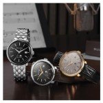 Bulova Men's Frank Sinatra Summer Wind 3 Hand Automatic Stainless Steel Case with Black Textured Leather Strap, Exhibition Caseback, Black Dial Model: 96B381
