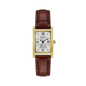 Caravelle by Bulova Ladies' Dress Quartz Gold Tone Stainless Watch with Embossed Brown Leather Strap, Style: 44L234