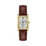 Caravelle by Bulova Ladies' Dress Quartz Gold Tone Stainless Watch with Embossed Brown Leather Strap, Style: 44L234