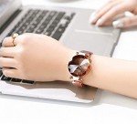 MASTOP Fashion Women Rose Gold Watch Japan Quartz Stainless Steel Magnetic Mesh Band Waterproof Ladies Watches (Brown)