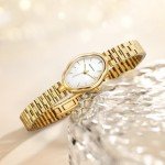 BERNY Gold Watches for Women Dainty Ladies Quartz Watch Vintage Copper Mirrors Shape Japanese Quartz Movement 3ATM Waterproof Fashion Female Wrist Watch Luxury Birthday Gifts-White Dial