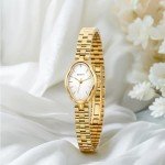 BERNY Gold Watches for Women Dainty Ladies Quartz Watch Vintage Copper Mirrors Shape Japanese Quartz Movement 3ATM Waterproof Fashion Female Wrist Watch Luxury Birthday Gifts-White Dial