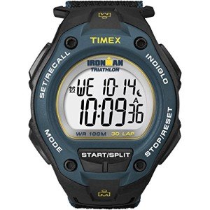 Timex Men's Ironman Triathlon Classic 30 Oversized 43mm Watch – Black & Blue Case Yellow Accents with Black Fast Wrap Strap