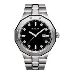 Bulova Men's Classic Stainless Steel 3-Hand Date Quartz Watch with Diamonds and Black Dial, 44mm Style: 98D103