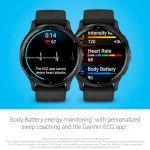 Garmin Venu 3 Slate Stainless Steel Bezel 1.4-Inch AMOLED Touchscreen Display Smart Watch with 45mm Black Case and Silicone Band