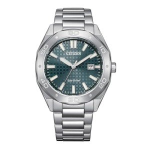 Citizen Men's Eco-Drive Sport Casual Weekender Silver Stainless Steel Watch, 3 Hand, Date, Patterned Green Dial (Model:BM7630-80X)