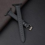 STIROLL Slim Leather Bands Compatible with Apple Watch Band 38mm 40mm 41mm 42mm(Series 10), Top Grain Leather Watch Thin Wristband for iWatch Ultra SE Series 10/9/8/7/6/5/4/3/2/1(Black with Black)