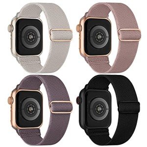 Stretchy Nylon Solo Loop Bands Compatible with Apple Watch 38mm 40mm 41mm 42mm 44mm 45mm 49mm, Sport Elastic Wristbands Women Men Straps for iWatch Series 9/8/7/6/5/4/3/2/1/SE/Ultra/Ultra 2, 4 Pack