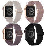 Stretchy Nylon Solo Loop Bands Compatible with Apple Watch 38mm 40mm 41mm 42mm 44mm 45mm 49mm, Sport Elastic Wristbands Women Men Straps for iWatch Series 9/8/7/6/5/4/3/2/1/SE/Ultra/Ultra 2, 4 Pack