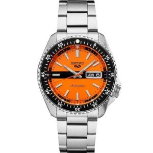 SEIKO SRPK11 Automatic Watch for Men - 5 Sports Collection - Men's Sport Watch with Orange Dial, Stainless Steel Bracelet - Water-Resistant 100M