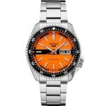 SEIKO SRPK11 Automatic Watch for Men - 5 Sports Collection - Men's Sport Watch with Orange Dial, Stainless Steel Bracelet - Water-Resistant 100M