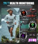 Military Smart Watch for Men(Answer/Dial Calls),1.45'' AMOLED/100 Sports Modes, 5ATM Waterproof Fitness Watch with Heart Rate/SpO2/Sleep Tracker for Android and iOS,530MAH Smartwatch Black Steel