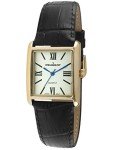 Peugeot Women's 14K Gold Plated Tank Leather Dress Watch with Roman Numerals Dial, Black