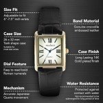 Peugeot Women's 14K Gold Plated Tank Leather Dress Watch with Roman Numerals Dial, Black