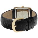 Peugeot Women's 14K Gold Plated Tank Leather Dress Watch with Roman Numerals Dial, Black