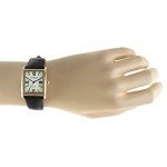 Peugeot Women's 14K Gold Plated Tank Leather Dress Watch with Roman Numerals Dial, Black