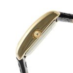 Peugeot Women's 14K Gold Plated Tank Leather Dress Watch with Roman Numerals Dial, Black