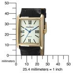 Peugeot Women's 14K Gold Plated Tank Leather Dress Watch with Roman Numerals Dial, Black