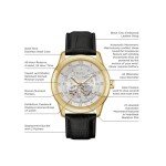 Bulova Men's Classic Sutton 4-Hand Automatic Watch with Gold Stainless Steel, Black Leather Strap,Open Aperture,Exhibition Caseback, Double Curved Mineral Crystal, 42mm (Model: 97A187)