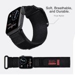 Nereides Compatible with Apple Watch Series 10 Band Series 9/8/7/6/5/4/SE/SE2/Ultra 1/2, Nylon Sports Strap with Woven Design for 49mm/46mm/45mm/44mm (L, Black)