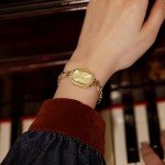 CARLIEN Women Vintage Petite Bracelet Gold Dainty Watch Small Oval Analog Quartz Watch Luxury Waterproof Ladies Diamonds Wristwatch (Gold)