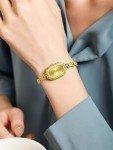 CARLIEN Women Vintage Petite Bracelet Gold Dainty Watch Small Oval Analog Quartz Watch Luxury Waterproof Ladies Diamonds Wristwatch (Gold)