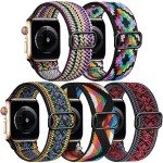 Easuny 5 Pack Stretchy Bands Compatible with Apple Watch 38mm 40mm 41mm 42mm 44mm 45mm 46mm 49mm Women, Elastic Fabric Nylon Strap Wristband for iWatch SE Series 10 9 8 7 6 5 4 3 Ultra Boho Solo Loop