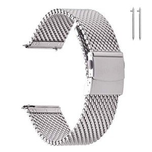 EACHE Stainless Steel Thick Mesh Watch Band For Men Heavy Duty Metal Mesh Watch Strap Adjustable Length Silver 22mm