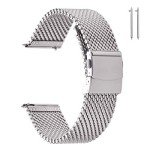 EACHE Stainless Steel Thick Mesh Watch Band For Men Heavy Duty Metal Mesh Watch Strap Adjustable Length Silver 22mm