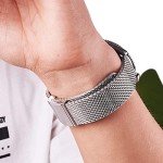 EACHE Stainless Steel Thick Mesh Watch Band For Men Heavy Duty Metal Mesh Watch Strap Adjustable Length Silver 22mm