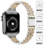 QUNDAXI Gold Apple Watch Band Compatible with Apple Watch 41mm 45mm 42mm 44mm 40mm 38mm Metal stainless steel Watchband suitable for iWatch 9/8/7/6/5/4/3/2/1/SE series Women Luxury strap (38mm 40mm