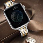 QUNDAXI Gold Apple Watch Band Compatible with Apple Watch 41mm 45mm 42mm 44mm 40mm 38mm Metal stainless steel Watchband suitable for iWatch 9/8/7/6/5/4/3/2/1/SE series Women Luxury strap (38mm 40mm