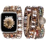 JR.DM Boho Beaded Watch Band Women Compatible with Apple Watch Band 38mm 40mm 41mm 42mm(S10) Brown Stone Bracelet Adjustable Handmade Braided Rope Watch Strap for iWatch Series 10/9/8/7/6/5/4/3/2/1/SE