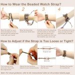 JR.DM Boho Beaded Watch Band Women Compatible with Apple Watch Band 38mm 40mm 41mm 42mm(S10) Brown Stone Bracelet Adjustable Handmade Braided Rope Watch Strap for iWatch Series 10/9/8/7/6/5/4/3/2/1/SE