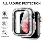 Mesime Compatible with Apple Watch Band 38mm 40mm 41mm 42mm 44mm 45mm , Women Girl Bling Diamond Jewelry Metal Strap Bands with Crystal Tempered Glass Screen Protector Case, Round Shiny Bracelet